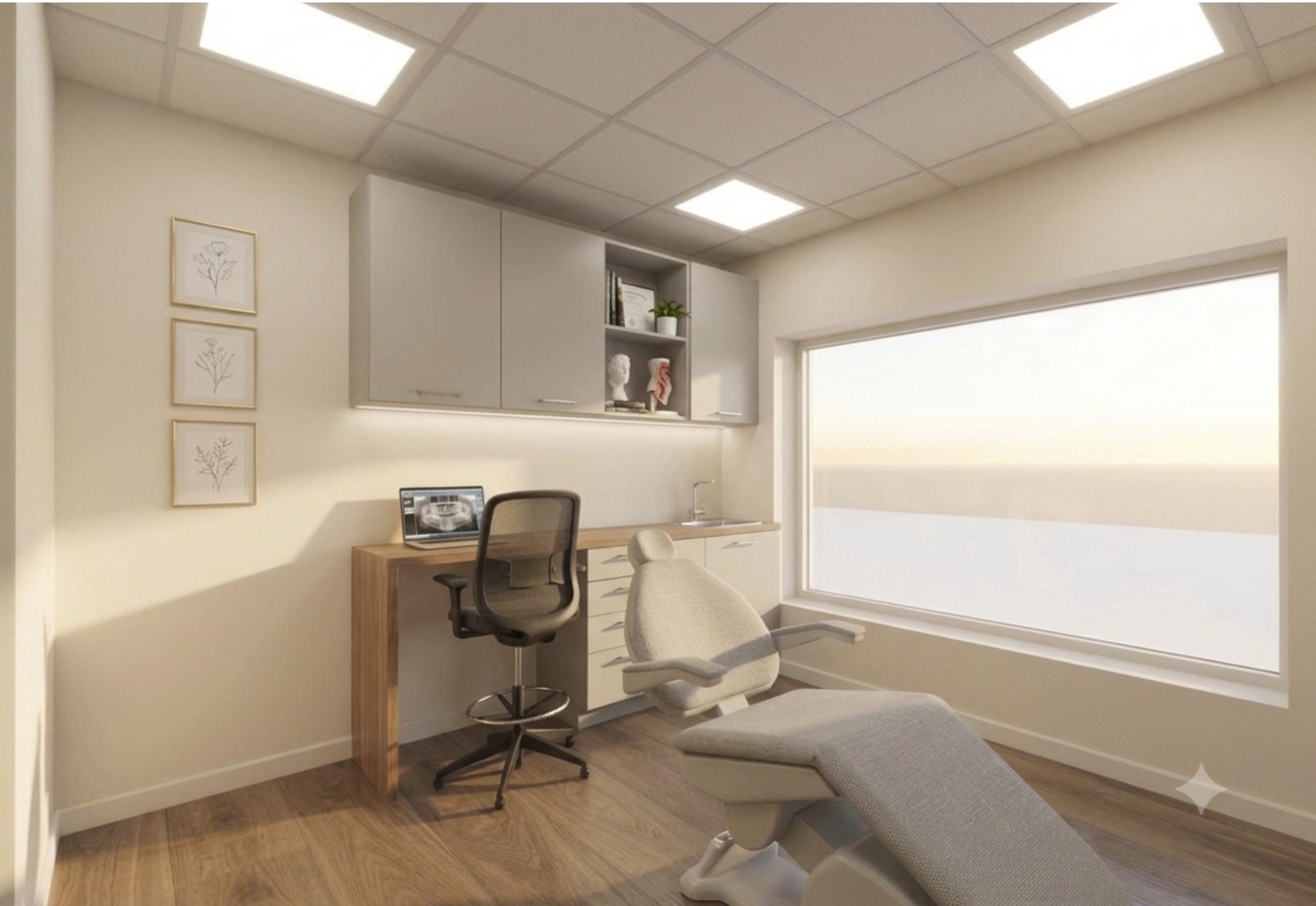 Design view of a treatment room at Crossroads Medical Clinic
