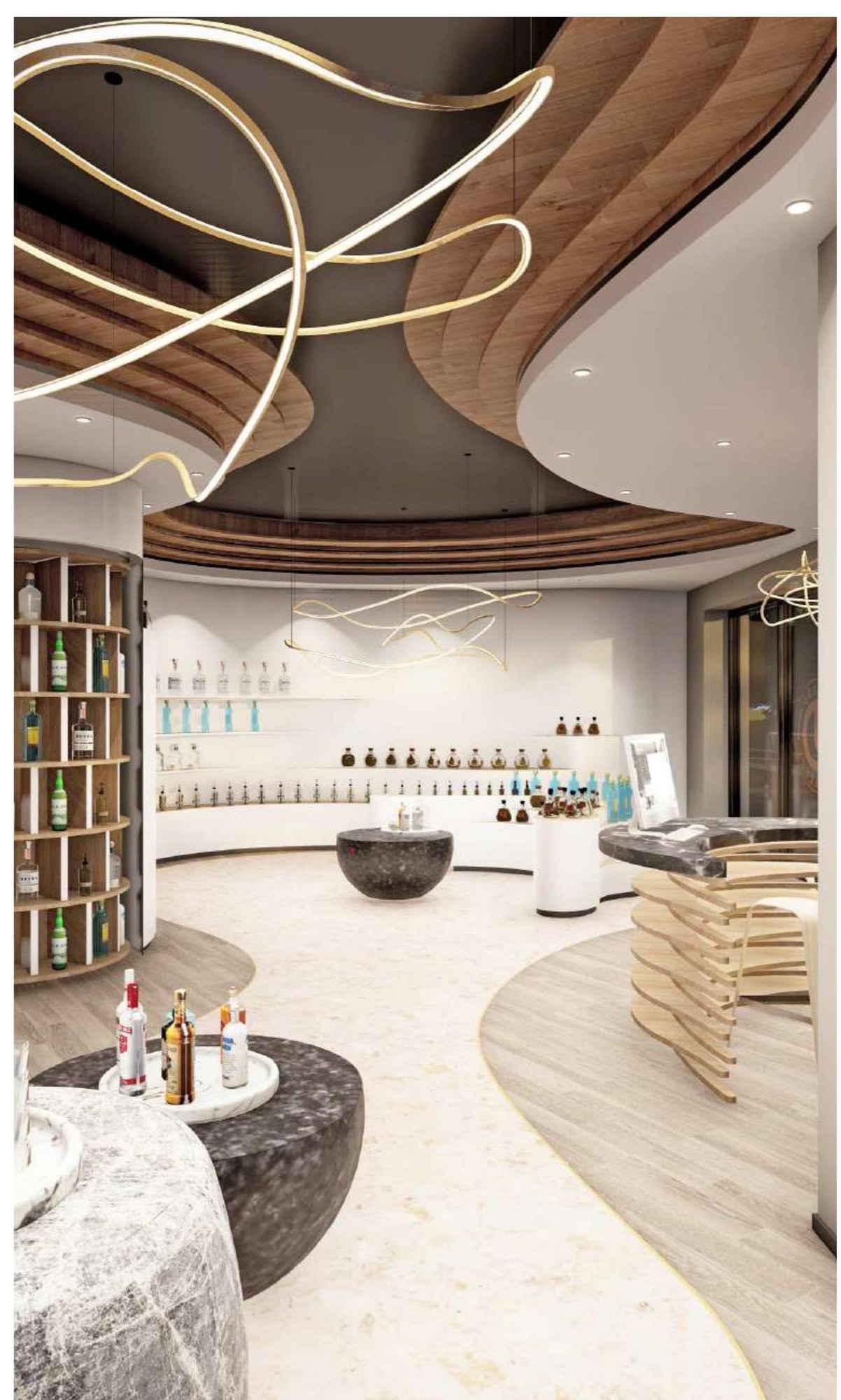 Concept view of the curved display rotunda and product shelving